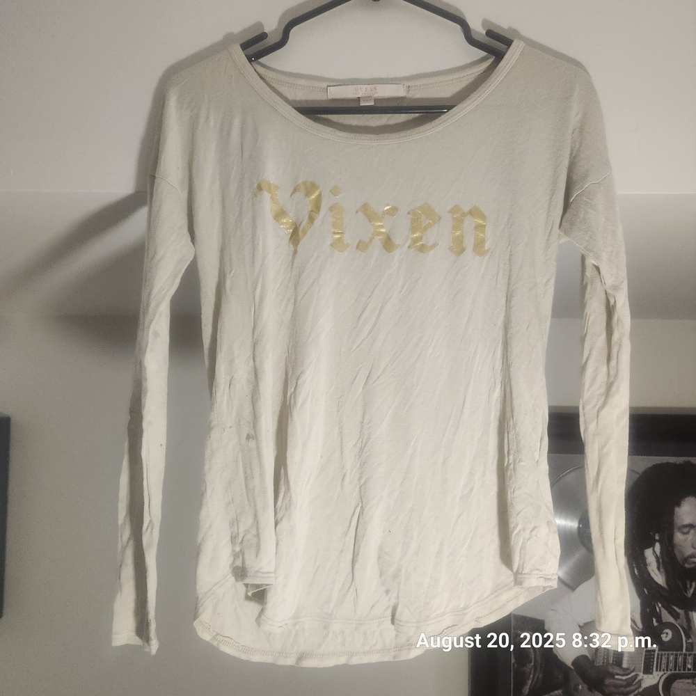 Cream Long Sleeve Tee with Gold VIXEN Lettering